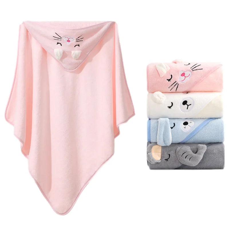 Adorable Cartoon Animal Hooded Bath Towels for Babies - Soft and Cozy Toddler Bathrobe & Swaddle Wrap in Fun Colors!