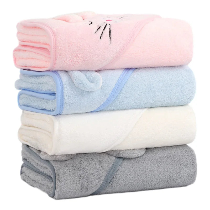 Adorable Cartoon Animal Hooded Bath Towels for Babies - Soft and Cozy Toddler Bathrobe & Swaddle Wrap in Fun Colors!
