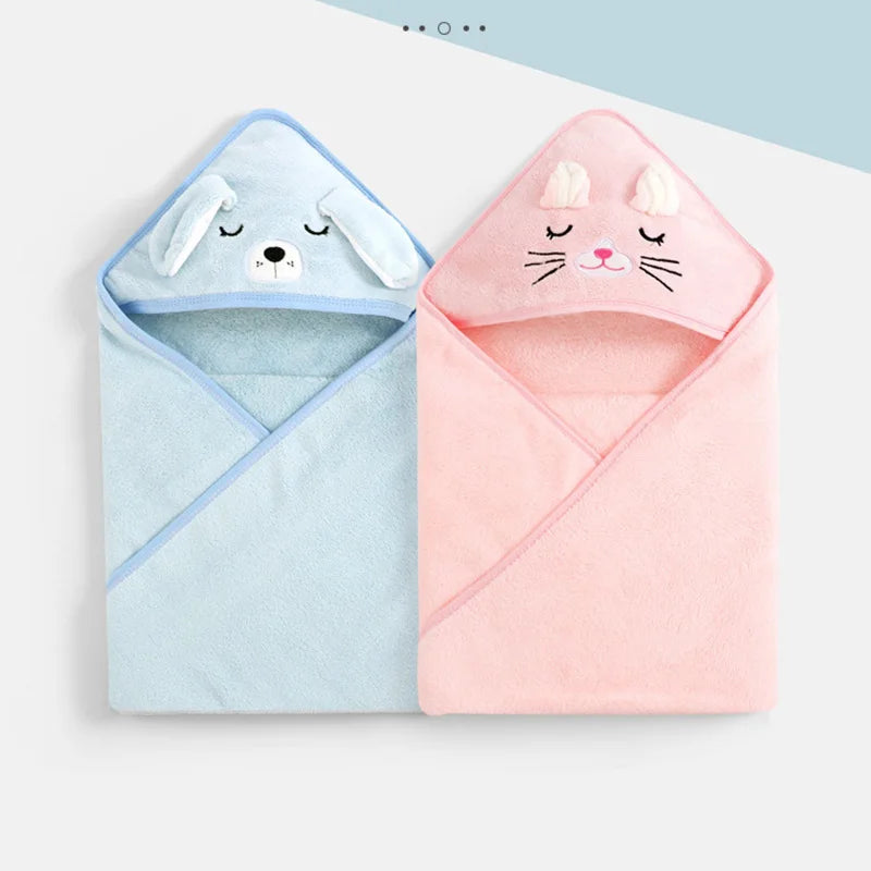 Adorable Cartoon Animal Hooded Bath Towels for Babies - Soft and Cozy Toddler Bathrobe & Swaddle Wrap in Fun Colors!