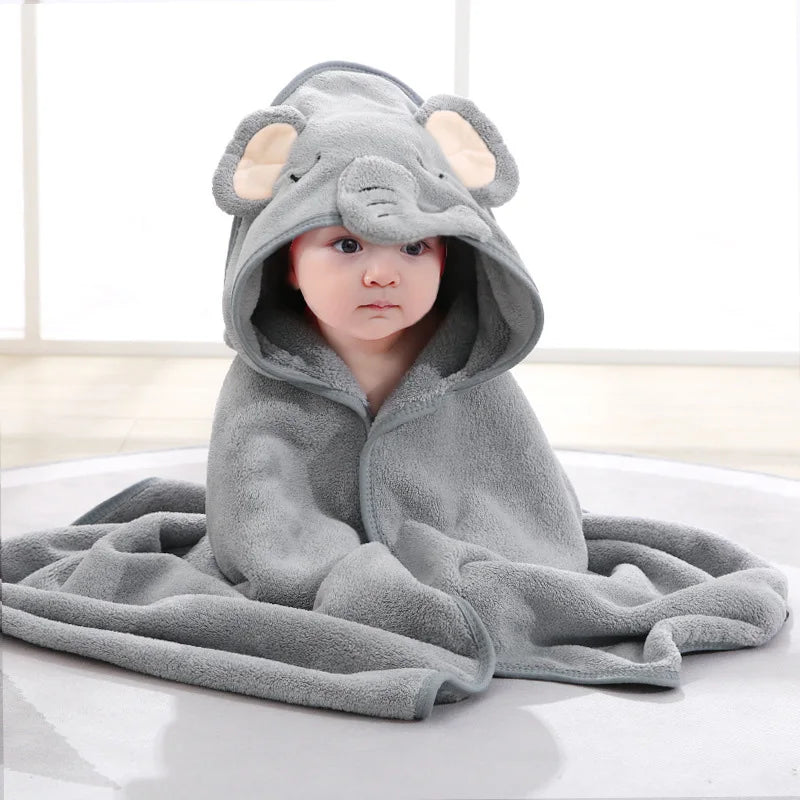Adorable Cartoon Animal Hooded Bath Towels for Babies - Soft and Cozy Toddler Bathrobe & Swaddle Wrap in Fun Colors!