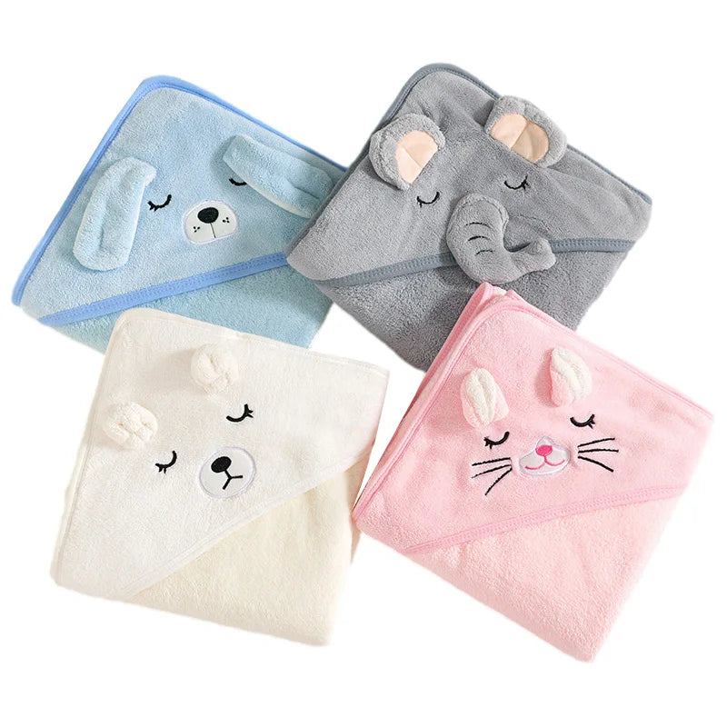 Adorable Cartoon Animal Hooded Bath Towels for Babies - Soft and Cozy Toddler Bathrobe & Swaddle Wrap in Fun Colors!