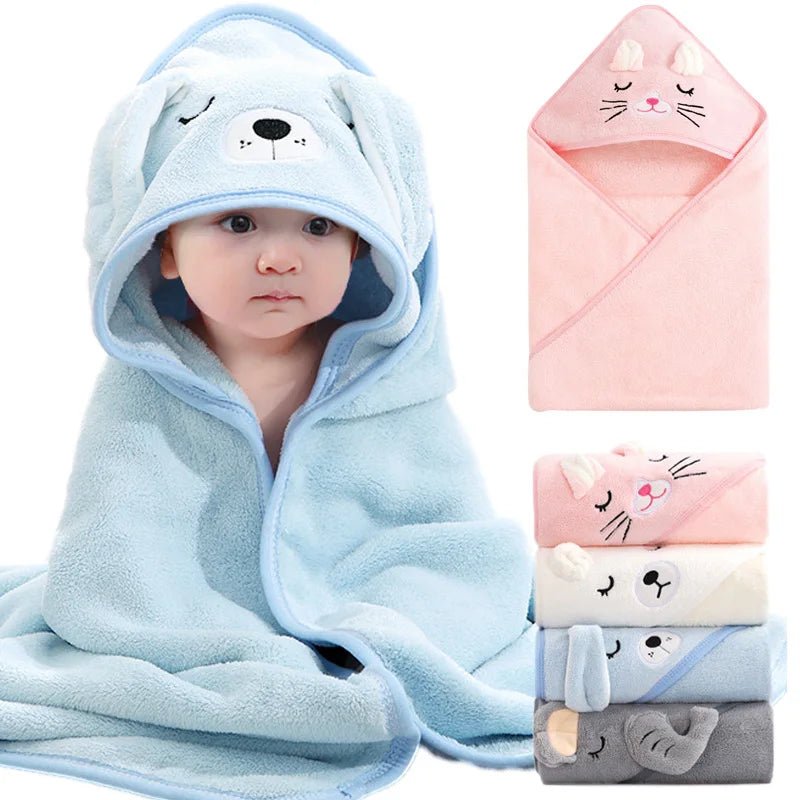 Adorable Cartoon Animal Hooded Bath Towels for Babies - Soft and Cozy Toddler Bathrobe & Swaddle Wrap in Fun Colors!