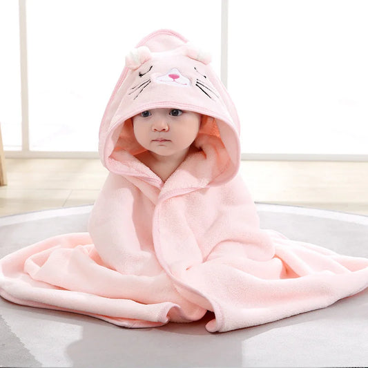 Adorable Cartoon Animal Hooded Bath Towels for Babies - Soft and Cozy Toddler Bathrobe & Swaddle Wrap in Fun Colors!